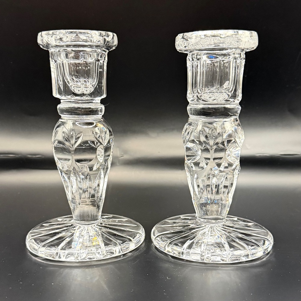 Vintage‎ Cut Crystal Taper Candlestick Holders - Pair - Starburst Base